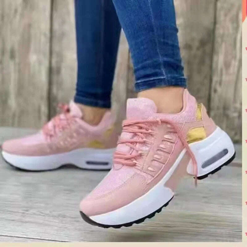 Sneakers Women Luxury Spring Autumn New Lace Up Wedge Platform Sneakers 2023 Outdoor Fashion Air Cushion Casual Running Zapatos - KIMLUD