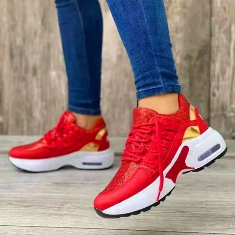Sneakers Women Luxury Spring Autumn New Lace Up Wedge Platform Sneakers 2023 Outdoor Fashion Air Cushion Casual Running Zapatos - KIMLUD