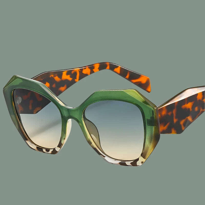 SO&EI Fashion Oversized Polygon Cat Eye Sunglasses Women Retro Colorful Leopard Shades UV400 Men Gradient Sun Glasses - KIMLUD