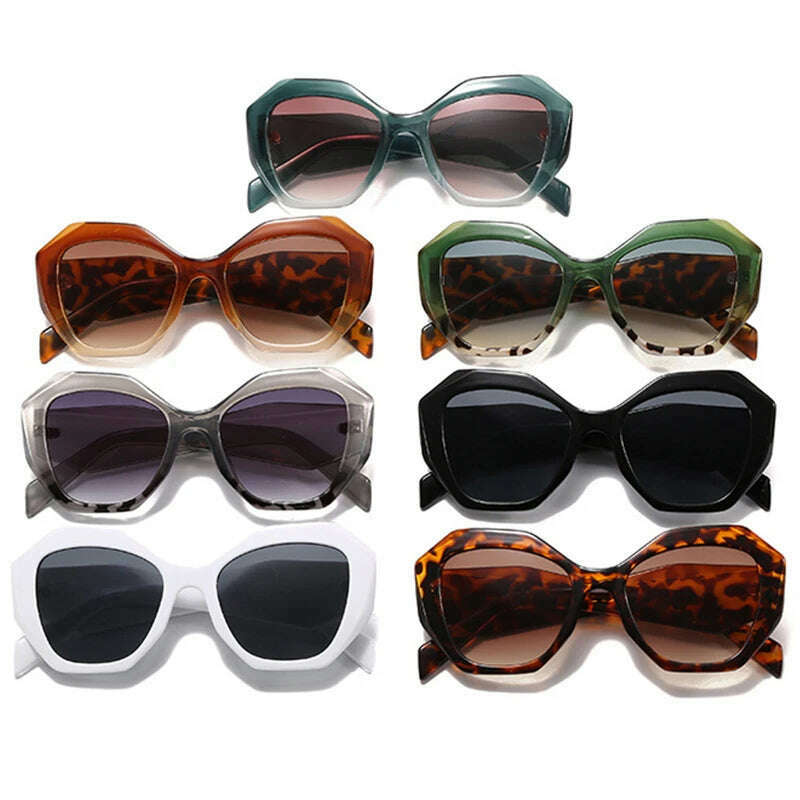 SO&EI Fashion Oversized Polygon Cat Eye Sunglasses Women Retro Colorful Leopard Shades UV400 Men Gradient Sun Glasses - KIMLUD