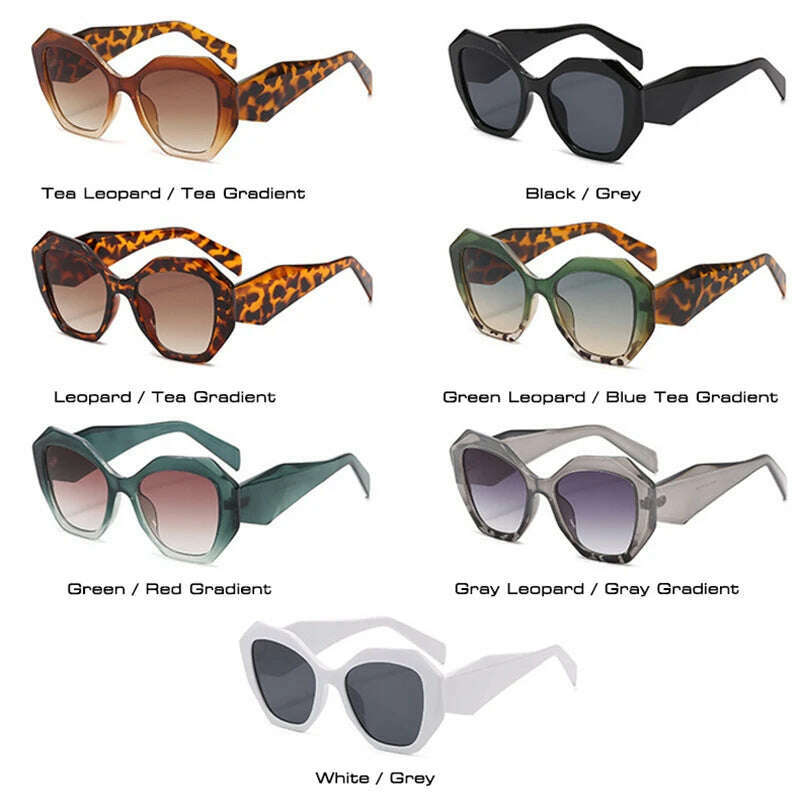 SO&EI Fashion Oversized Polygon Cat Eye Sunglasses Women Retro Colorful Leopard Shades UV400 Men Gradient Sun Glasses - KIMLUD