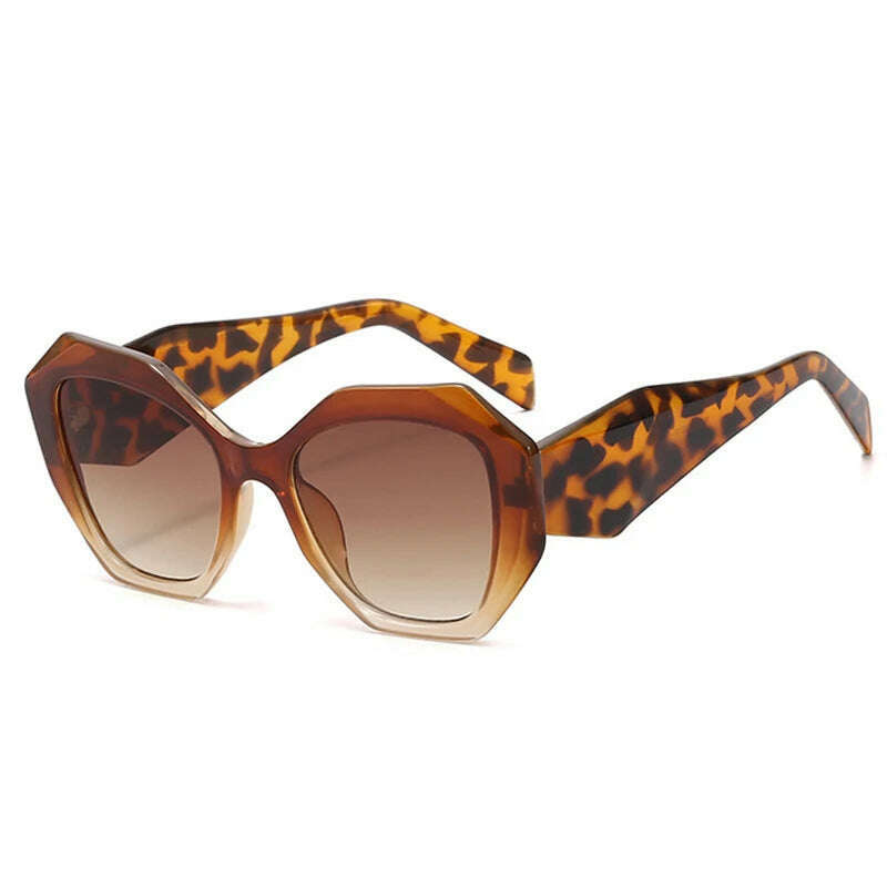 SO&EI Fashion Oversized Polygon Cat Eye Sunglasses Women Retro Colorful Leopard Shades UV400 Men Gradient Sun Glasses - KIMLUD