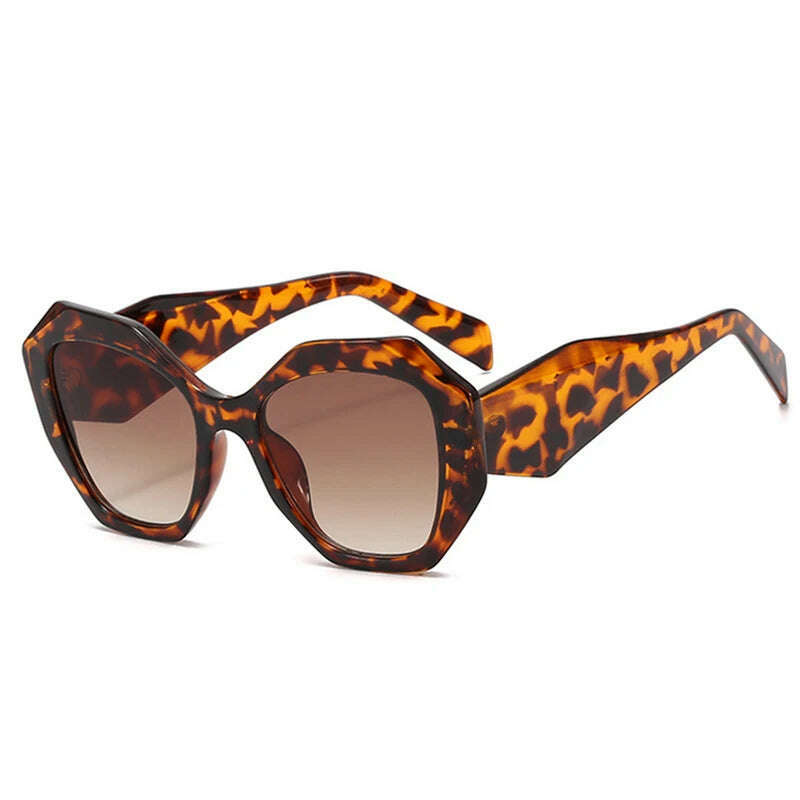 SO&EI Fashion Oversized Polygon Cat Eye Sunglasses Women Retro Colorful Leopard Shades UV400 Men Gradient Sun Glasses - KIMLUD