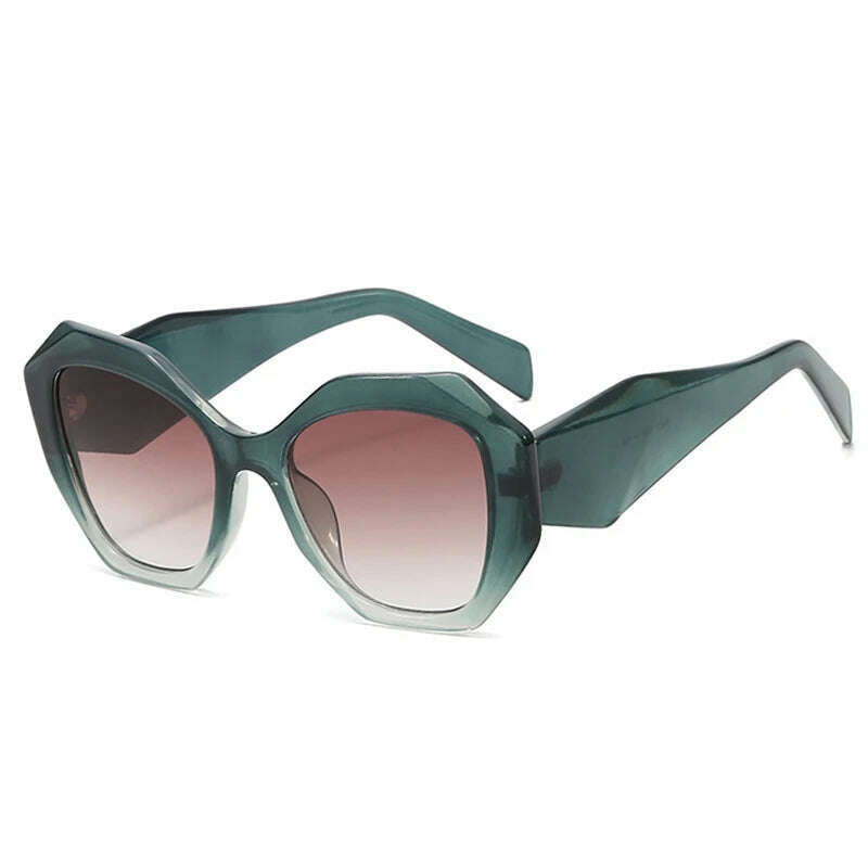 SO&EI Fashion Oversized Polygon Cat Eye Sunglasses Women Retro Colorful Leopard Shades UV400 Men Gradient Sun Glasses - KIMLUD