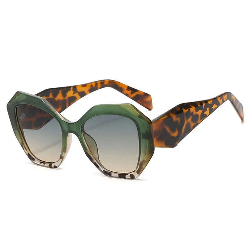 SO&EI Fashion Oversized Polygon Cat Eye Sunglasses Women Retro Colorful Leopard Shades UV400 Men Gradient Sun Glasses - KIMLUD