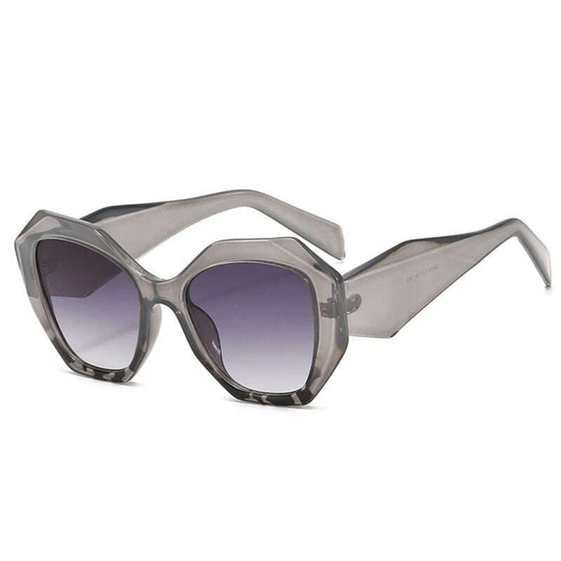 SO&EI Fashion Oversized Polygon Cat Eye Sunglasses Women Retro Colorful Leopard Shades UV400 Men Gradient Sun Glasses - KIMLUD