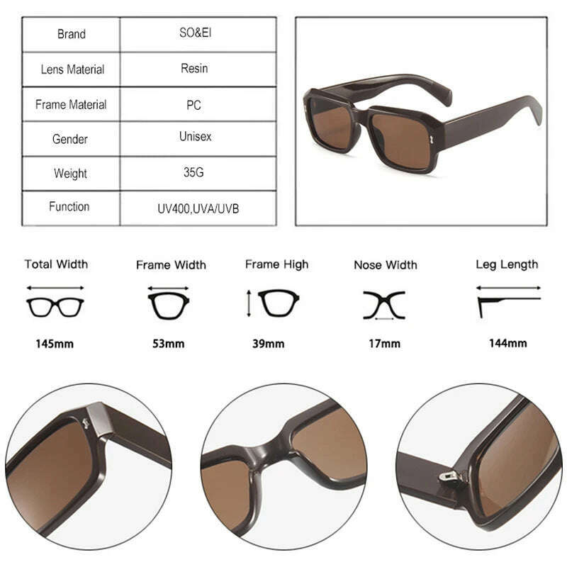 SO&EI Fashion Polygon Square Sunglasses Women Retro Rivets Decoration Jelly Color Shades UV400 Men Trending Gradient Sun Glasses - KIMLUD