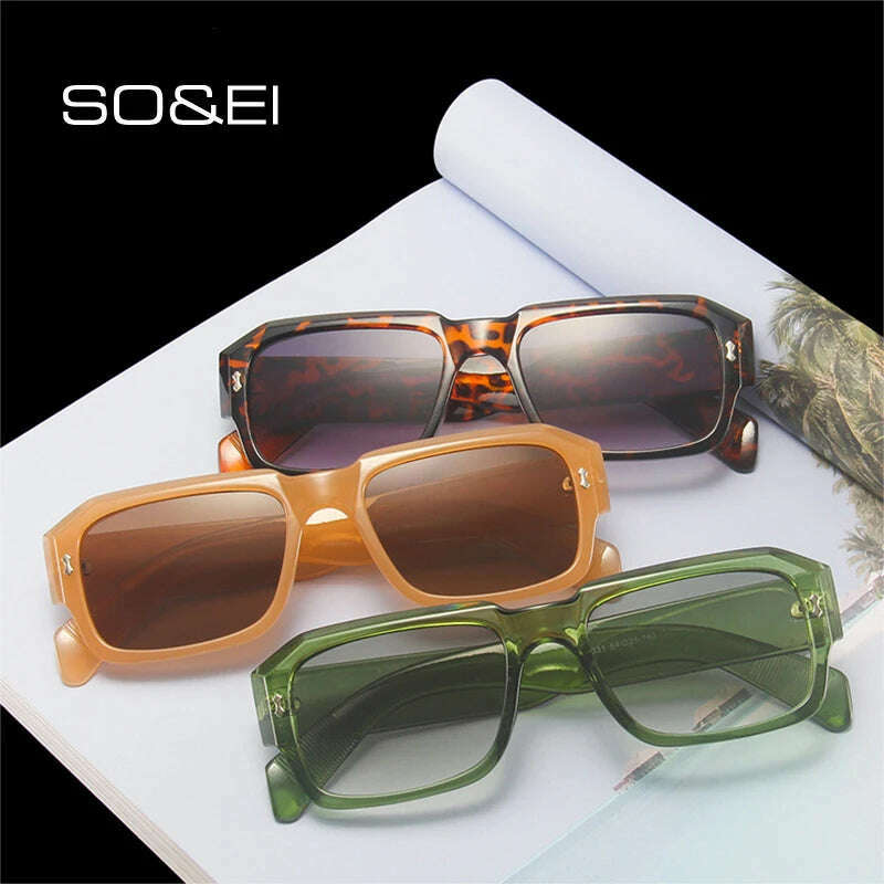 SO&EI Fashion Polygon Square Sunglasses Women Retro Rivets Decoration Jelly Color Shades UV400 Men Trending Gradient Sun Glasses - KIMLUD