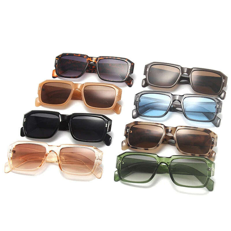 SO&EI Fashion Polygon Square Sunglasses Women Retro Rivets Decoration Jelly Color Shades UV400 Men Trending Gradient Sun Glasses - KIMLUD