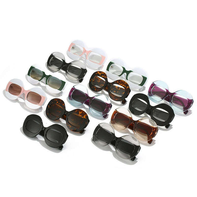 SO&EI Fashion Round Contrast Color Women Sunglasses Retro Oval Clear Gradient Lens Shades UV400 Men Trending Punk Sun Glasses - KIMLUD
