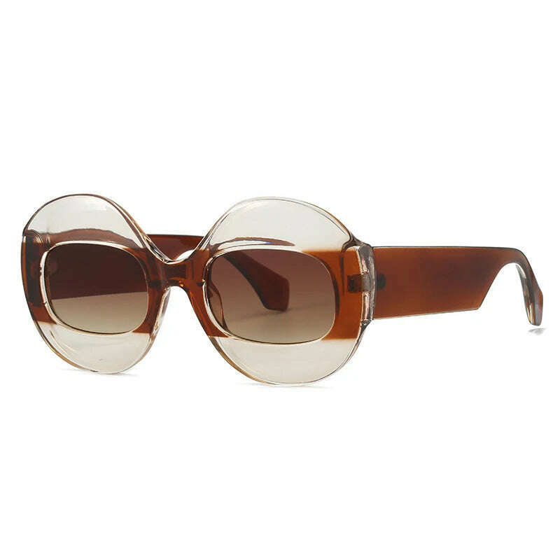 SO&EI Fashion Round Contrast Color Women Sunglasses Retro Oval Clear Gradient Lens Shades UV400 Men Trending Punk Sun Glasses - KIMLUD