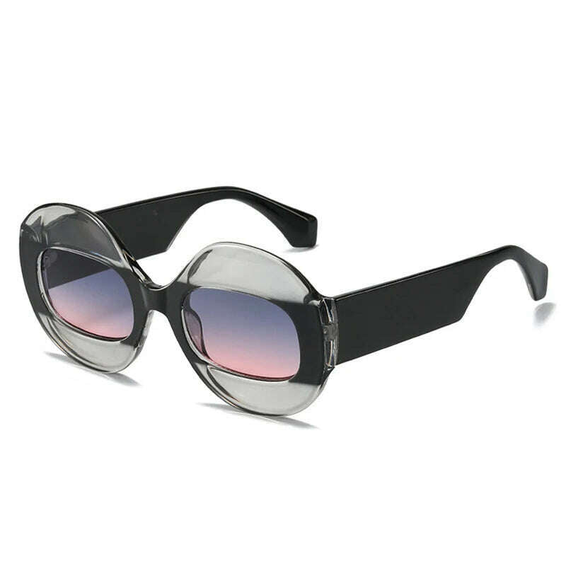 SO&EI Fashion Round Contrast Color Women Sunglasses Retro Oval Clear Gradient Lens Shades UV400 Men Trending Punk Sun Glasses - KIMLUD