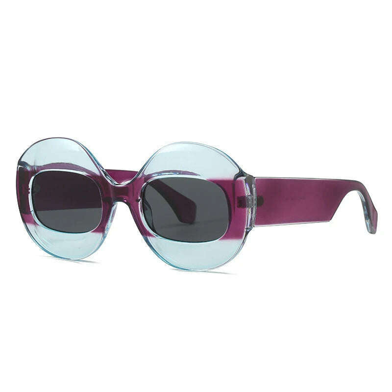 SO&EI Fashion Round Contrast Color Women Sunglasses Retro Oval Clear Gradient Lens Shades UV400 Men Trending Punk Sun Glasses - KIMLUD