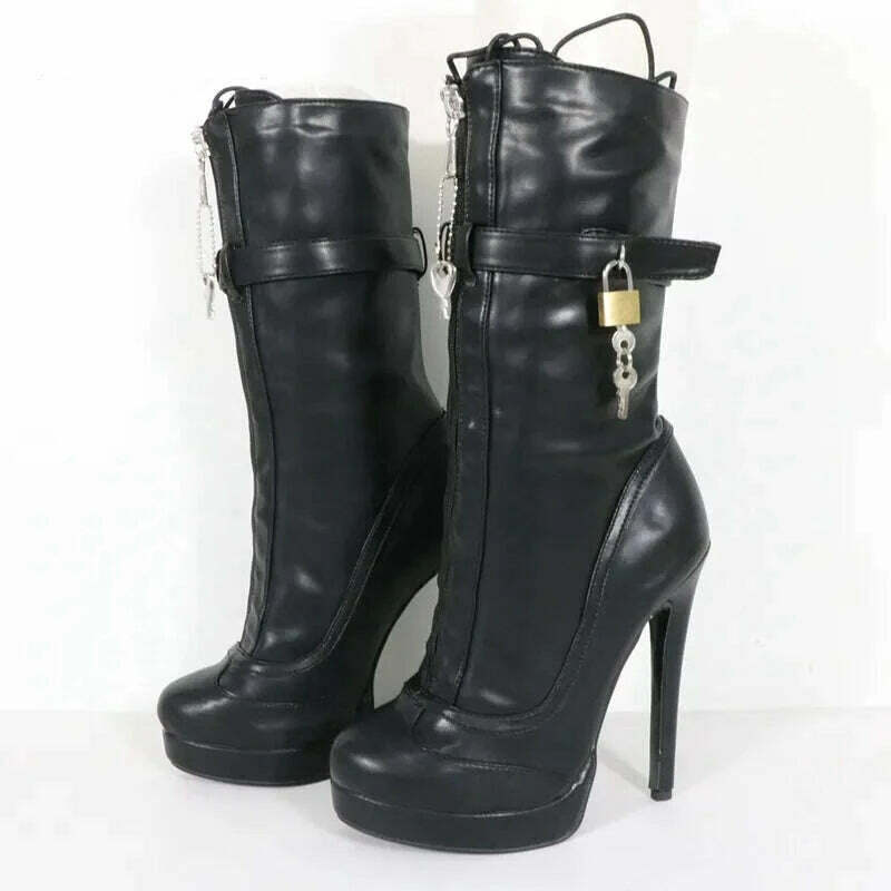 Sorbern Unisex High Ankle Boots Women Straps With Locks Visible Platform High Heels 25Cm Shaft Height Lockable Front Zipper Boot - KIMLUD