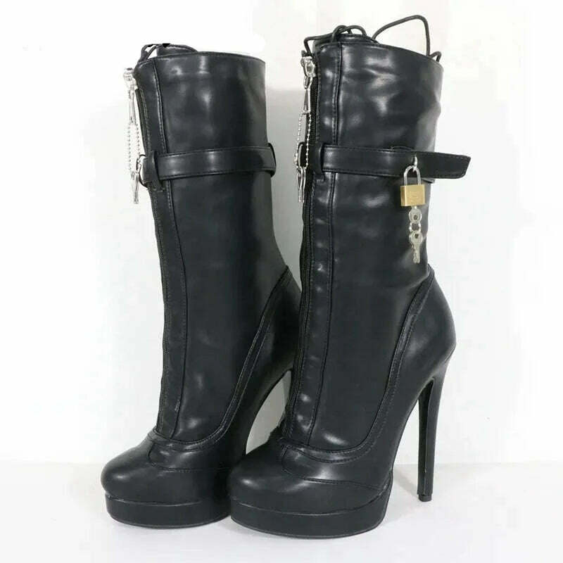Sorbern Unisex High Ankle Boots Women Straps With Locks Visible Platform High Heels 25Cm Shaft Height Lockable Front Zipper Boot - KIMLUD