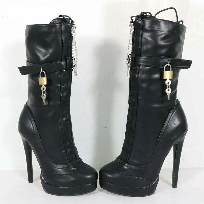 Sorbern Unisex High Ankle Boots Women Straps With Locks Visible Platform High Heels 25Cm Shaft Height Lockable Front Zipper Boot - KIMLUD