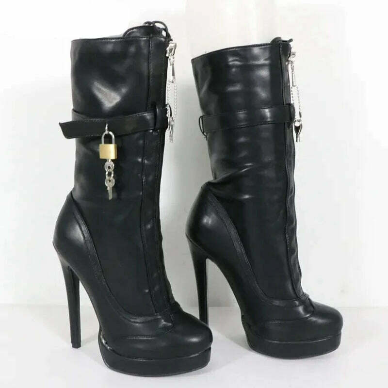 Sorbern Unisex High Ankle Boots Women Straps With Locks Visible Platform High Heels 25Cm Shaft Height Lockable Front Zipper Boot - KIMLUD