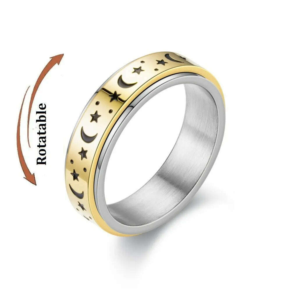 Spinning Anxiety Relaxing Ring With Star And Moon For Women Stainless Steel Rotate Freely Fidget Spinner Rings Bohemia Jewelry - KIMLUD