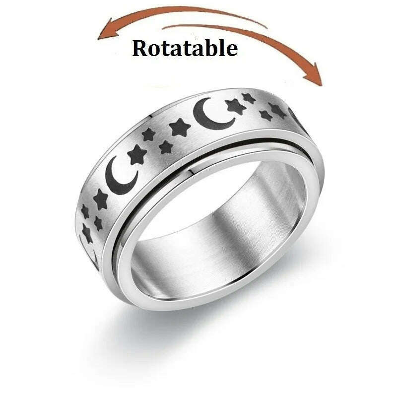 Spinning Anxiety Relaxing Ring With Star And Moon For Women Stainless Steel Rotate Freely Fidget Spinner Rings Bohemia Jewelry - KIMLUD