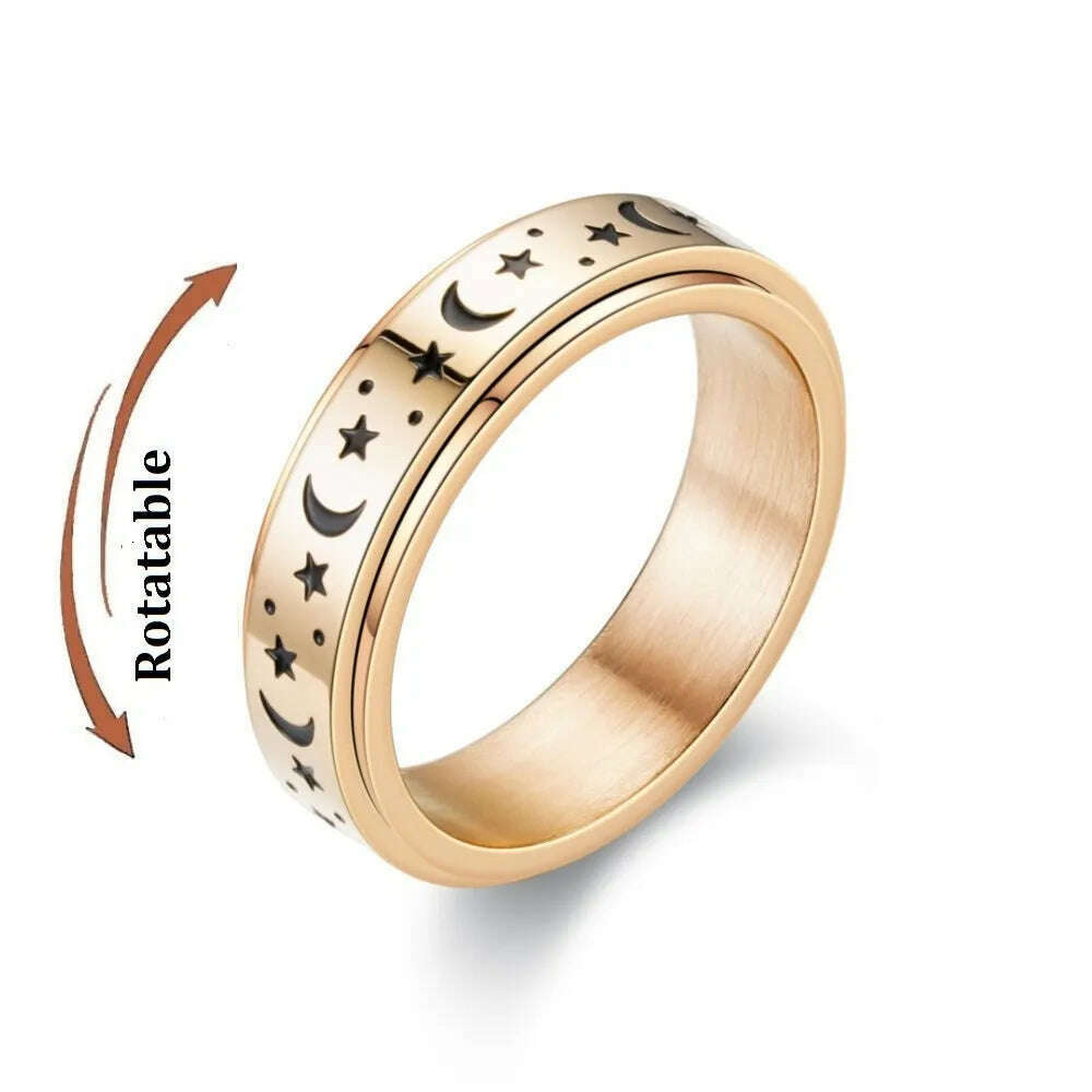 Spinning Anxiety Relaxing Ring With Star And Moon For Women Stainless Steel Rotate Freely Fidget Spinner Rings Bohemia Jewelry - KIMLUD