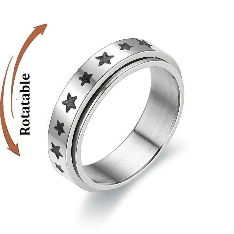 Spinning Anxiety Relaxing Ring With Star And Moon For Women Stainless Steel Rotate Freely Fidget Spinner Rings Bohemia Jewelry - KIMLUD