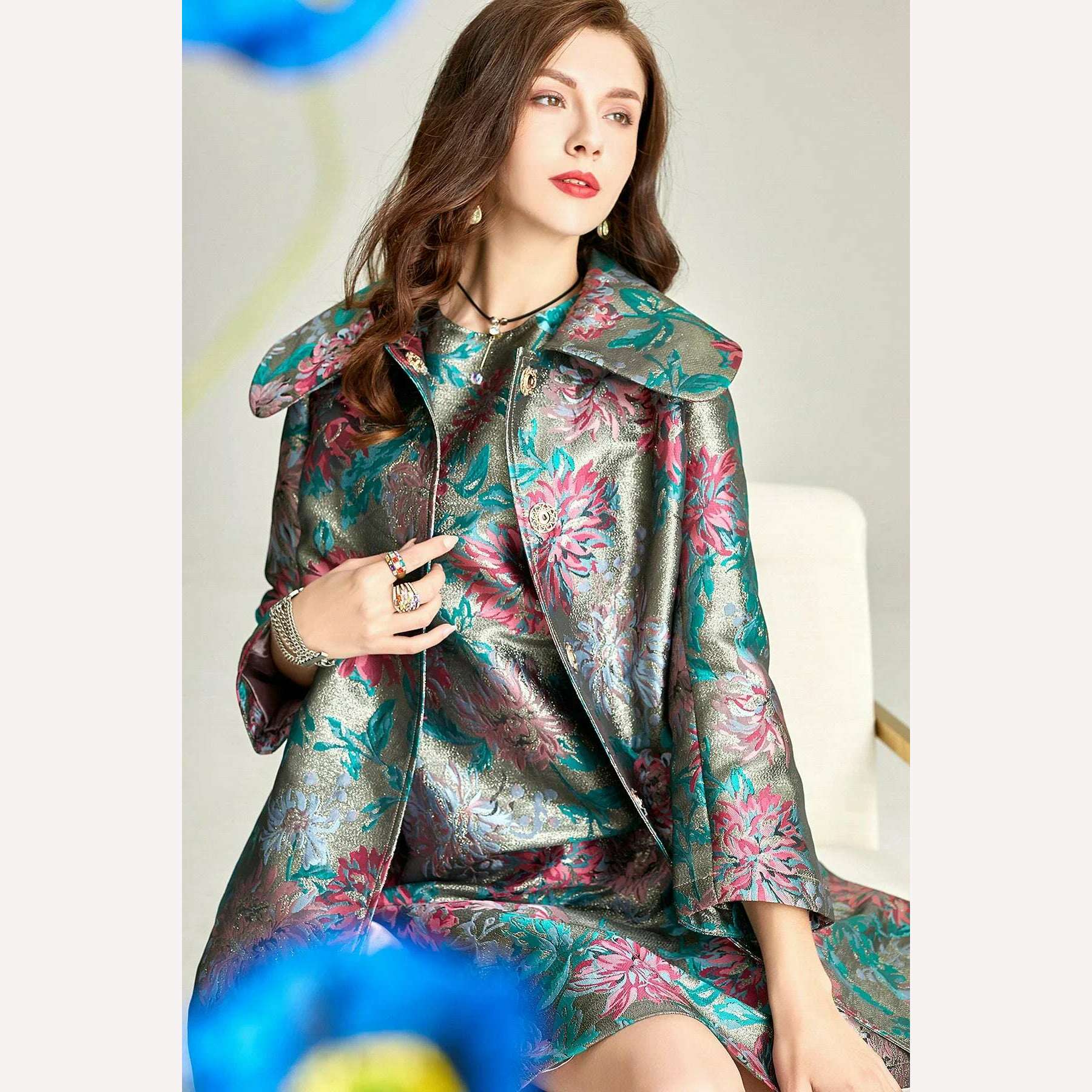 Spring Autumn Jacquard Coat for Women Long Sleeve Covered Button Fall Windbreaker Jackets Korean Coats Women Trench Luxury - KIMLUD