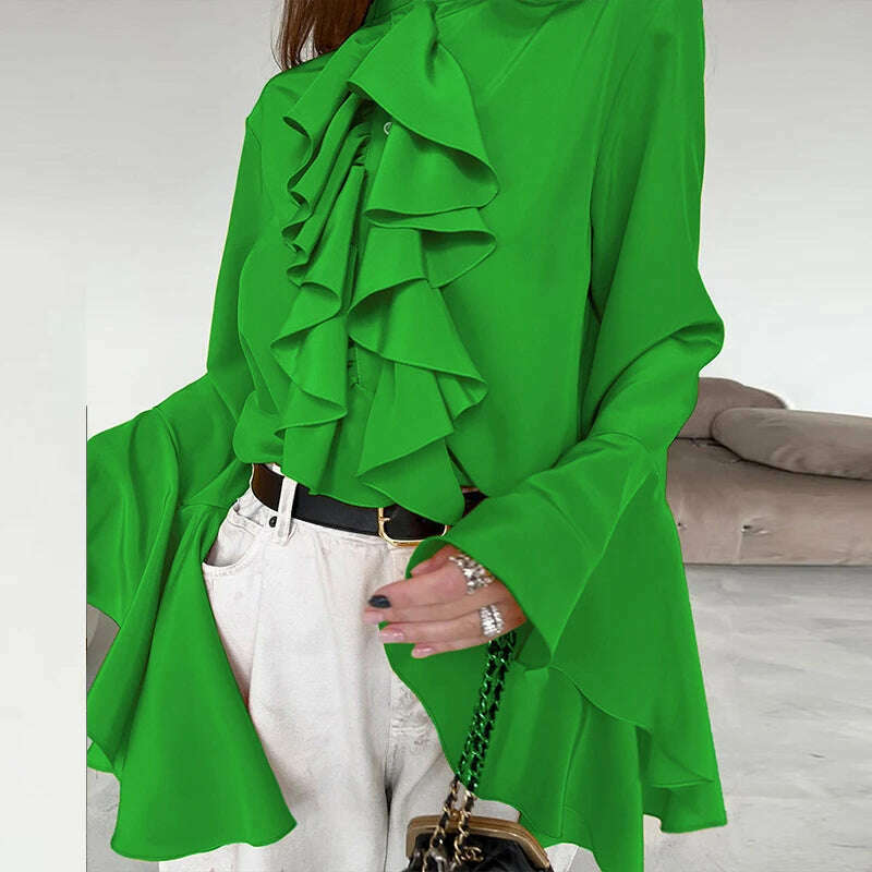Spring Fashion Design Ruffle Single Breasted Shirt Casual Women O-neck Butterfly Sleeve Blouses Lady Temperament Cardigan Tops - KIMLUD