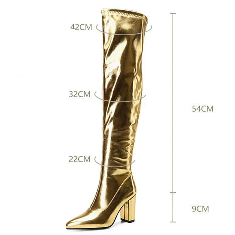 Spring/Autumn Over-the-Knee Women's Boots Thick Heel Pointed Toe Zipper Square High Heel Thigh Boots Elastic Riding Boot Female - KIMLUD