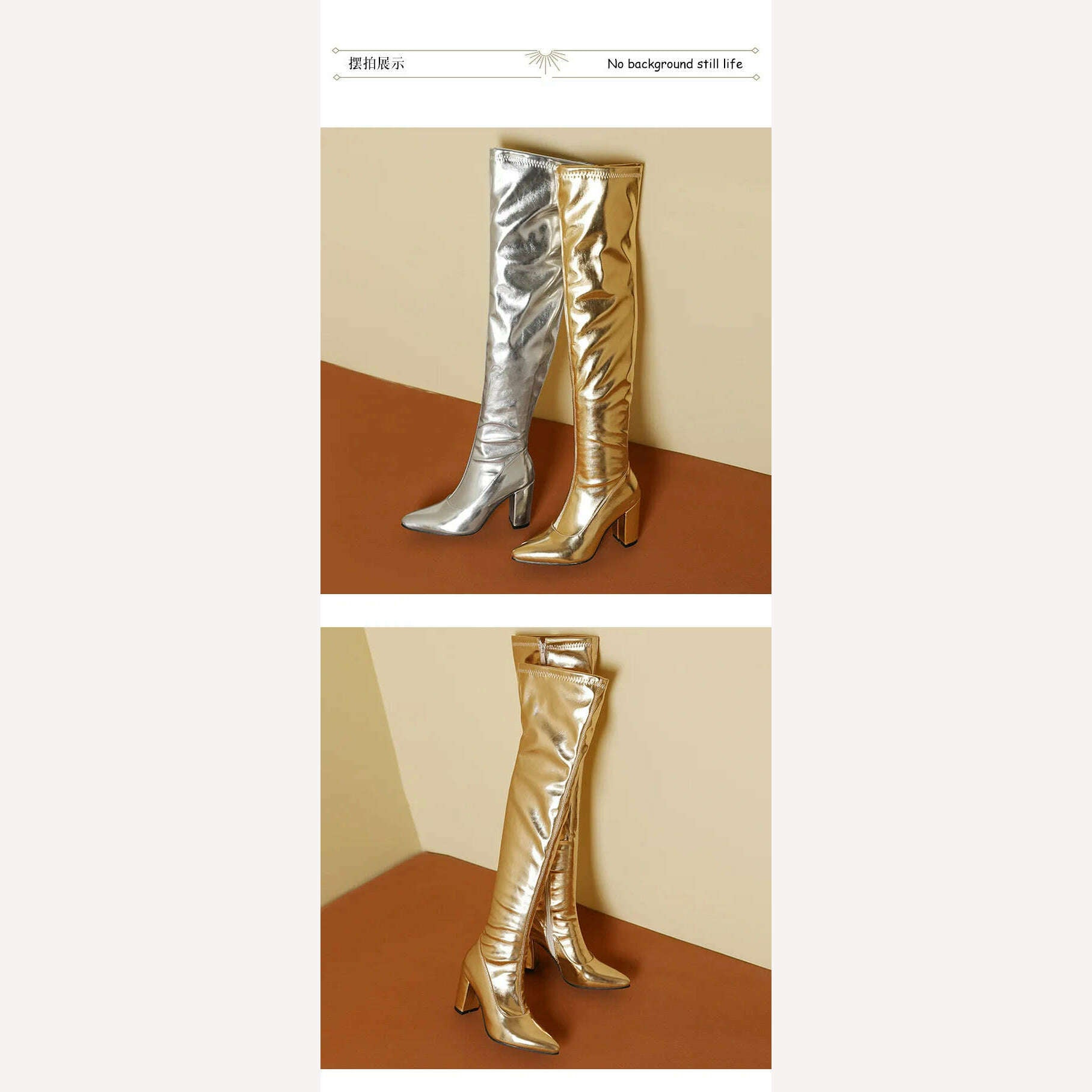Spring/Autumn Over-the-Knee Women's Boots Thick Heel Pointed Toe Zipper Square High Heel Thigh Boots Elastic Riding Boot Female - KIMLUD