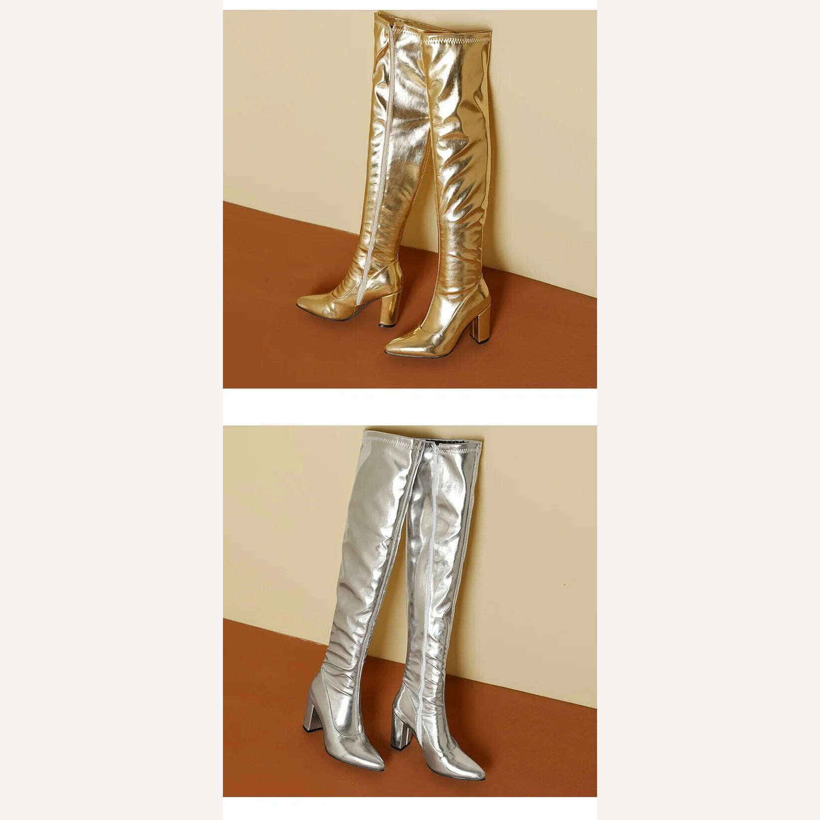 Spring/Autumn Over-the-Knee Women's Boots Thick Heel Pointed Toe Zipper Square High Heel Thigh Boots Elastic Riding Boot Female - KIMLUD