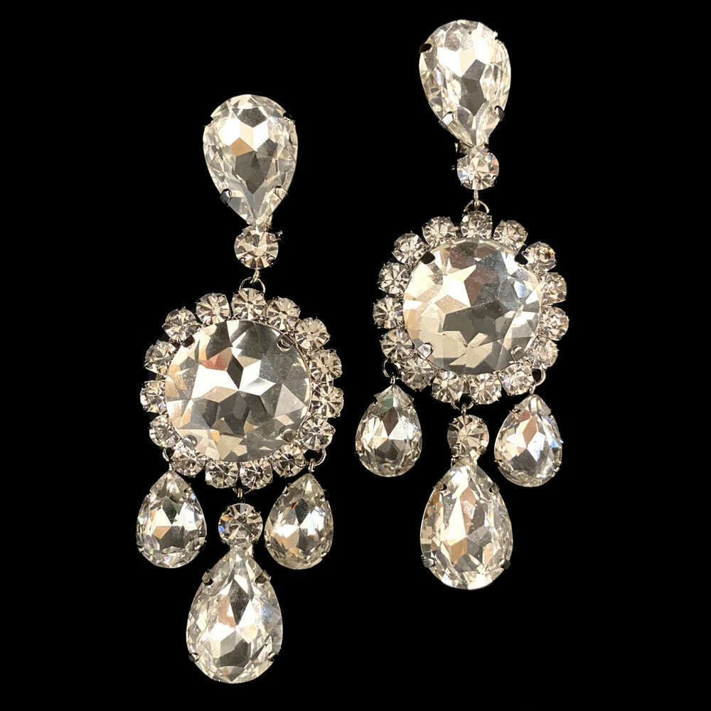 KIMLUD, Stonefans Elegant Round Crystal Necklace Earrings Set Women Decoration Exaggerated Rhinestone Bridal Jewelry Sets Wedding Gift, KIMLUD Womens Clothes