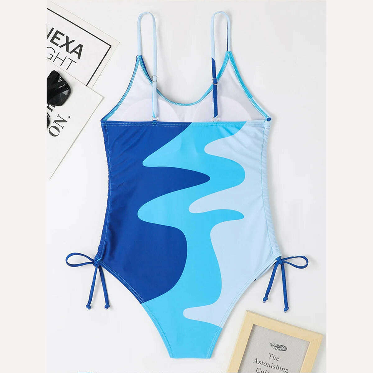 Straped Swimsuit 2023 Women Drawstring One Piece Swimwear Female Triangle Beachwear Bathers Color Block Bathing Suit Bodysuit - KIMLUD