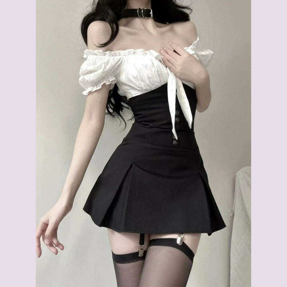 Summer Dress Sets Women Solid Button Decoration Sweet Lovely A-line Slim Fashion Lovely High Street Korean Style Sexy Hotsweet - KIMLUD