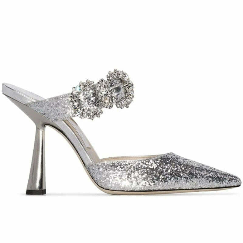 Summer Stiletto Sandals Women High Heels Rhinestone Buckle Pointed Toe Shoes Women High-Heeled Slippers sandalias de las mujeres - KIMLUD