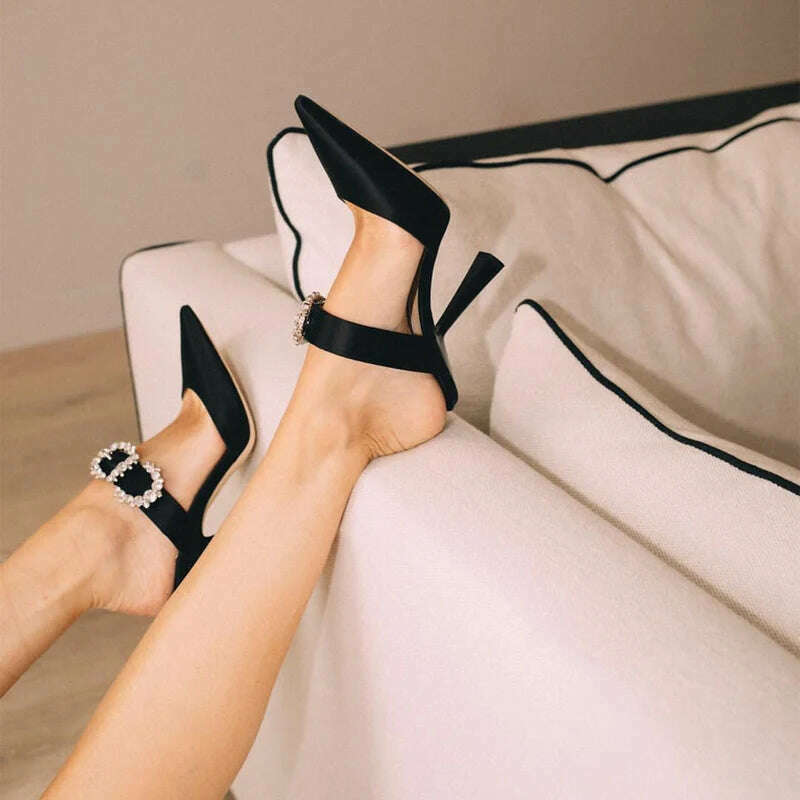 Summer Stiletto Sandals Women High Heels Rhinestone Buckle Pointed Toe Shoes Women High-Heeled Slippers sandalias de las mujeres - KIMLUD