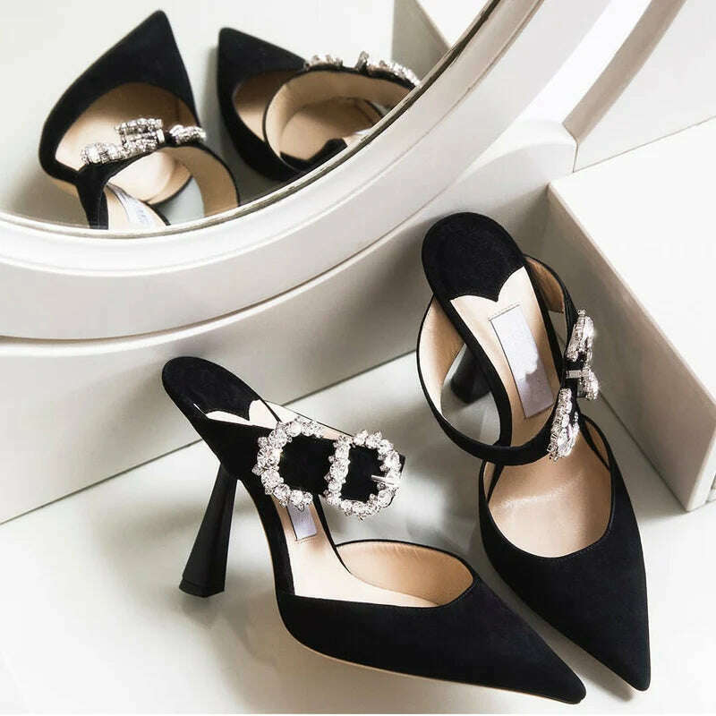 Summer Stiletto Sandals Women High Heels Rhinestone Buckle Pointed Toe Shoes Women High-Heeled Slippers sandalias de las mujeres - KIMLUD