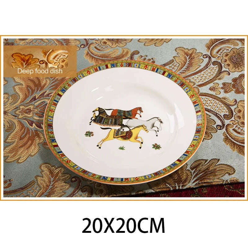 KIMLUD, Super DIY China Bowl Dish & Plate Korean Tableware Set High-End Ceramic Works European-Style Phnom Penh Home Gift Flatware Set, 20X20CM, KIMLUD Womens Clothes