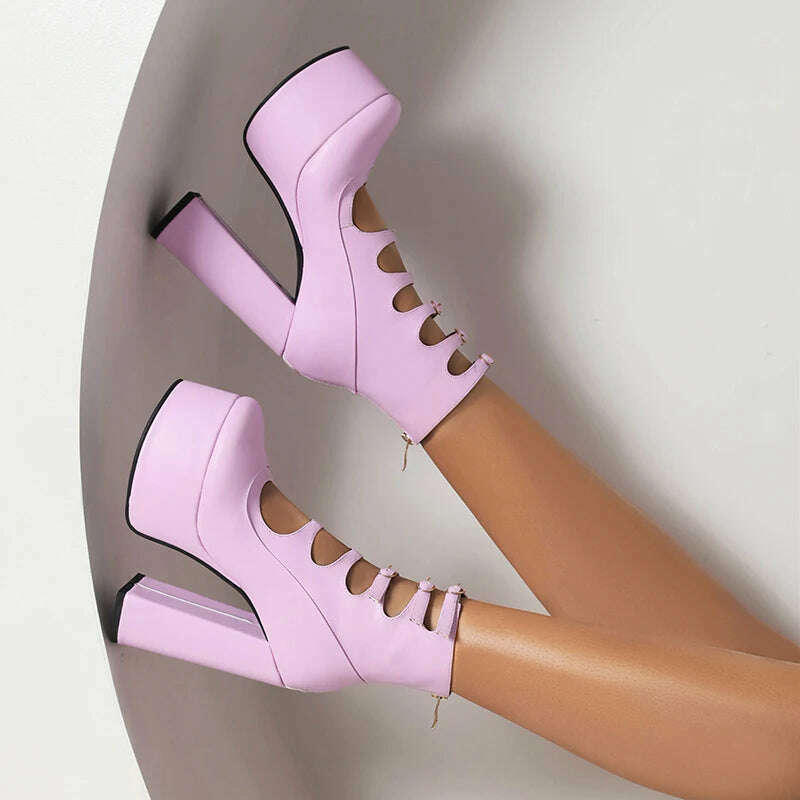 Super High Waterproof Platform Microfiber Material Roman Style Golden Hollow Sexy Woman's Ankle Boots Back Zipper Plush Lining - KIMLUD