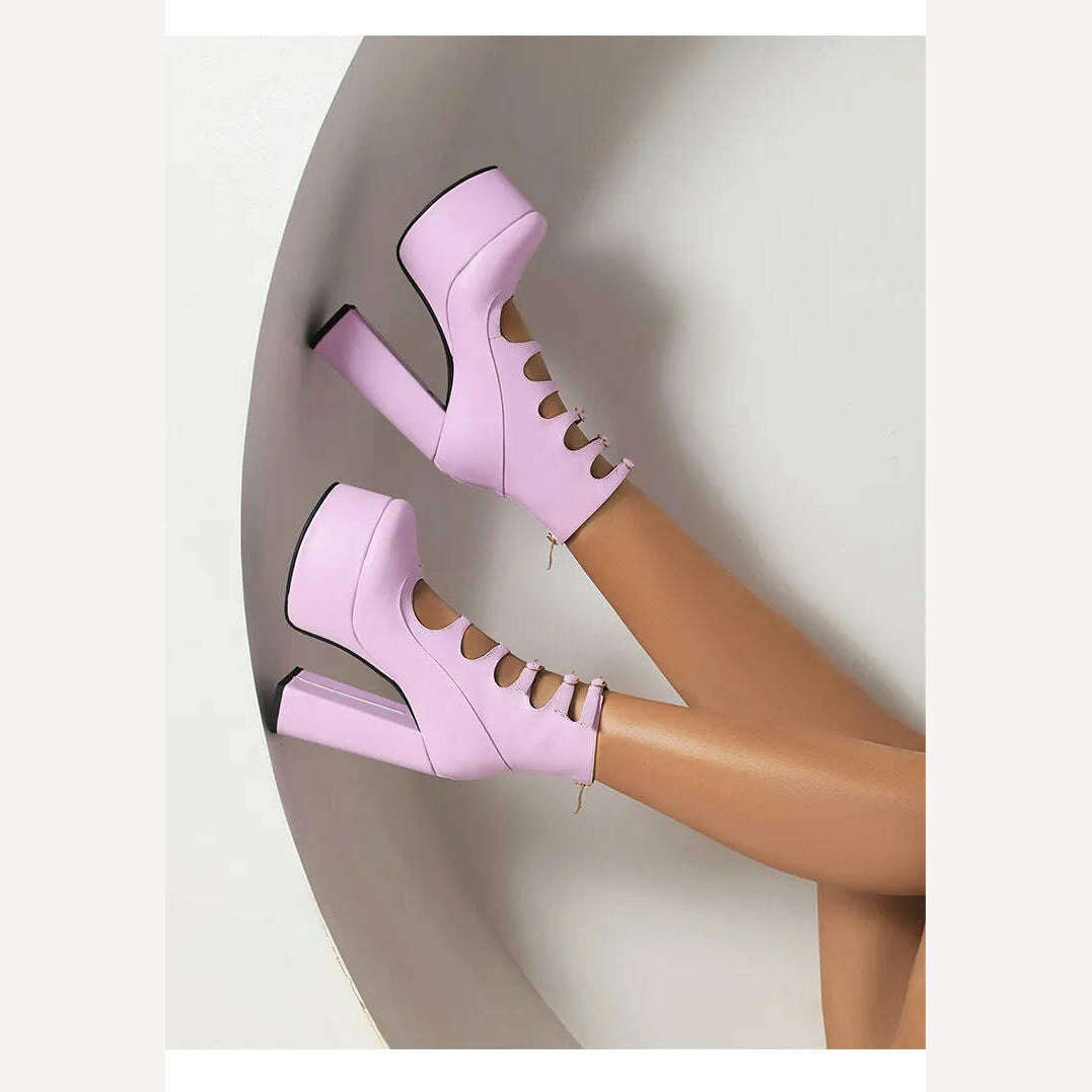 Super High Waterproof Platform Microfiber Material Roman Style Golden Hollow Sexy Woman's Ankle Boots Back Zipper Plush Lining - KIMLUD