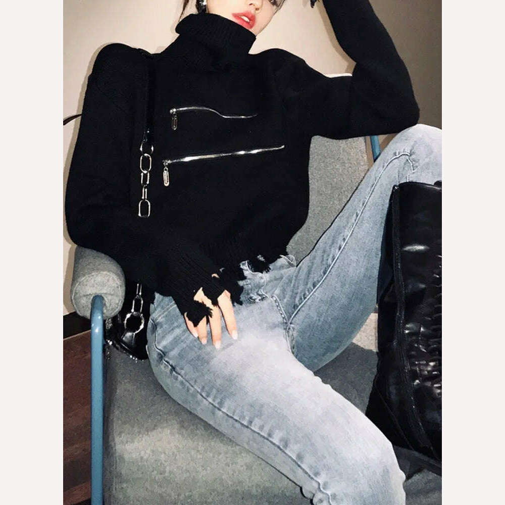 Sweater Women Turtleneck Pullovers Long Sleeve Solid Stretch Korean Top Knit 2022 Autumn Winter Casual Female Short Sweaters - KIMLUD