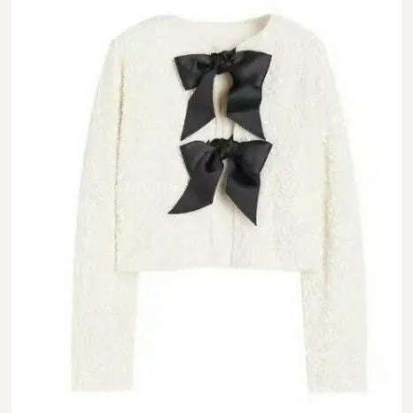 Sweet Bow Lace Up Sequin Shiny Jacket For Women Fashion O-neck Long Sleeves Sexy Cardigans Lady Elegant Christmas Party Outwear - KIMLUD