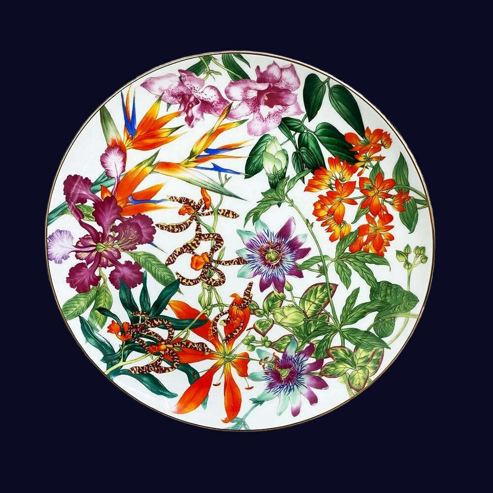 KIMLUD, Top Grade Rainforest Ceramic Dinner Plates Geometric Pattern Ceramic Dish Charger Plate Dinnerware Plate Set Serving Dish, 10 inch plate, KIMLUD Womens Clothes