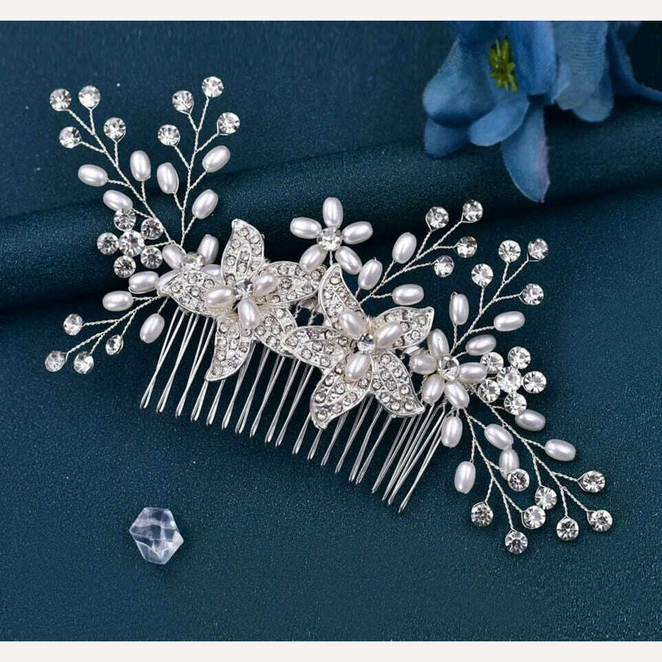 TOPQUEEN HP135 Wedding Hair Comb Bridal Hair Ornaments Crystal Pearl Beaded Hair Clip Hair Accessories Handmade Women Tiara - KIMLUD