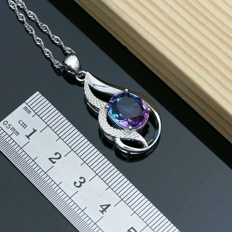 KIMLUD, Tourmaline Jewelry Sets For Women - 925 Sterling Silver Earring/Pendant/Necklace/ Open Ring/Tennis Bracelet Set Dropshipping, KIMLUD Womens Clothes
