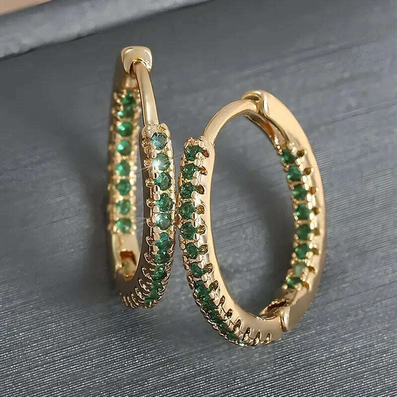 Trendy Gold Color Cubic Zirconia Round Copper Earrings For Women Metal Crystal Earring Party Everyday Jewelry - KIMLUD