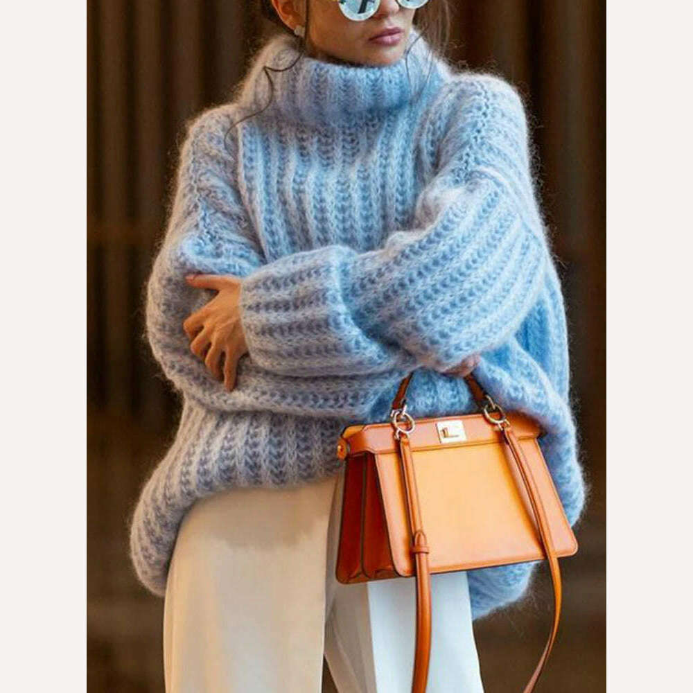 TWOTWINSTYLE Solid Minimalist Sweaters For Women Turtleneck Long Sleeve Loose Pullover Winter Sweater Female Fashion Clothing - KIMLUD
