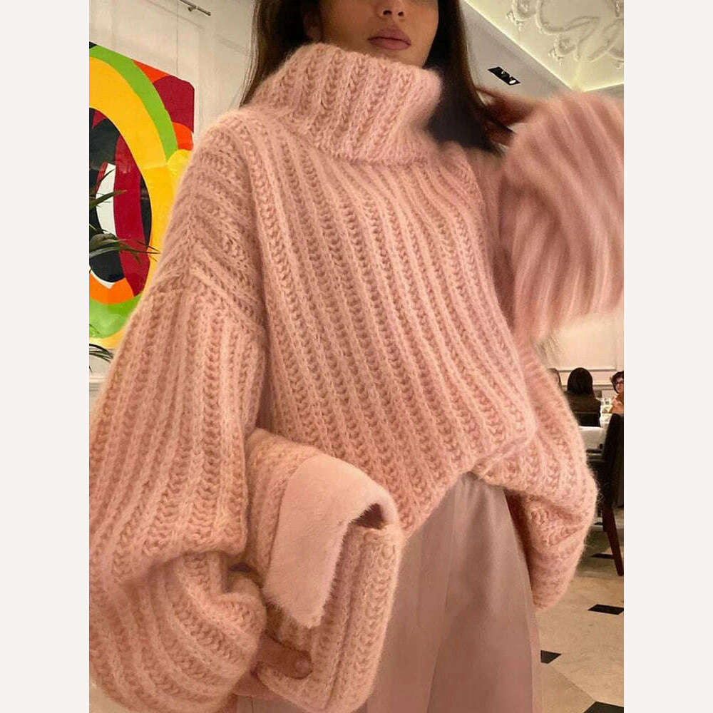TWOTWINSTYLE Solid Minimalist Sweaters For Women Turtleneck Long Sleeve Loose Pullover Winter Sweater Female Fashion Clothing - KIMLUD