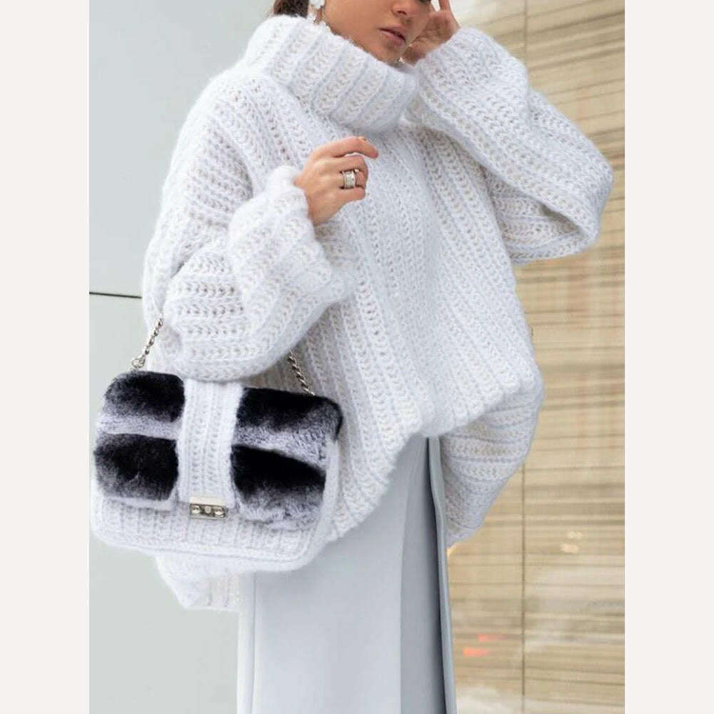 TWOTWINSTYLE Solid Minimalist Sweaters For Women Turtleneck Long Sleeve Loose Pullover Winter Sweater Female Fashion Clothing - KIMLUD