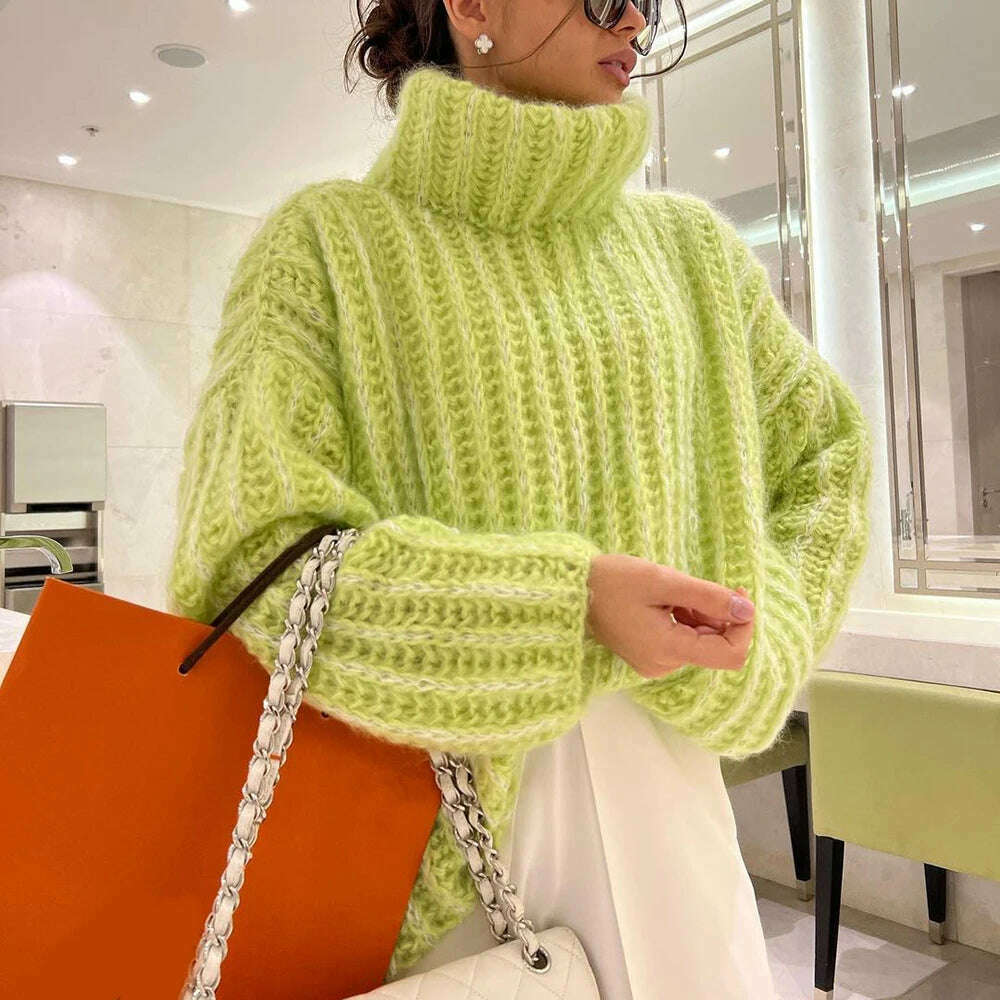 TWOTWINSTYLE Solid Minimalist Sweaters For Women Turtleneck Long Sleeve Loose Pullover Winter Sweater Female Fashion Clothing - KIMLUD