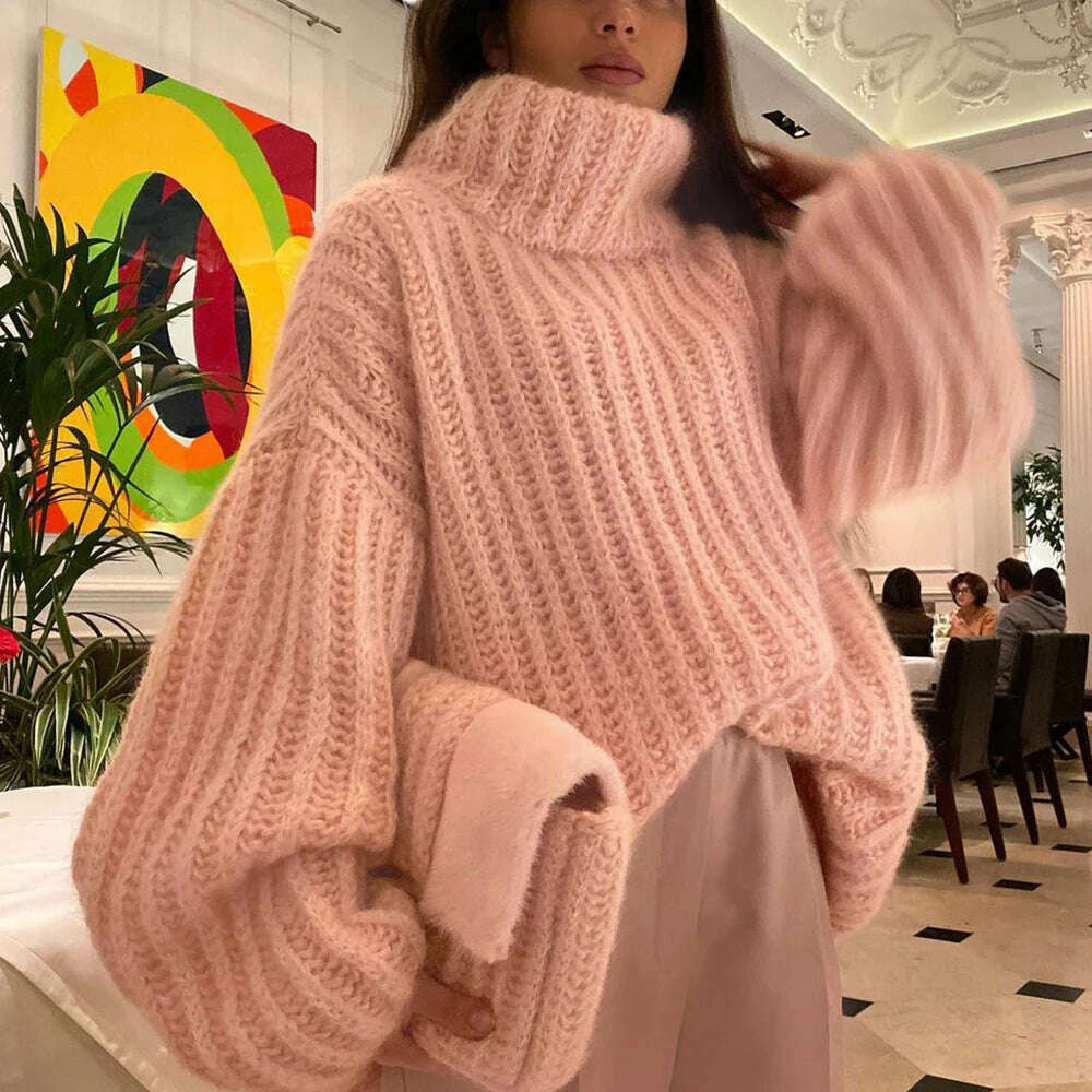 TWOTWINSTYLE Solid Minimalist Sweaters For Women Turtleneck Long Sleeve Loose Pullover Winter Sweater Female Fashion Clothing - KIMLUD